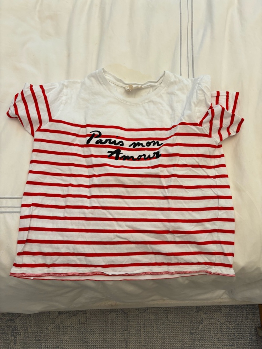 Sezane Red & White Striped 'Paris mon Amour' Tee